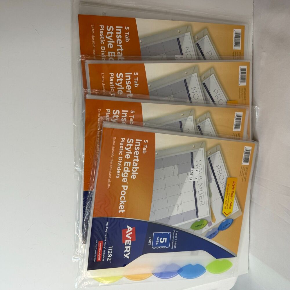 Avery 11292 5 Tab Style Edge Pocket Plastic Binder Dividers Multicolor Lot 4